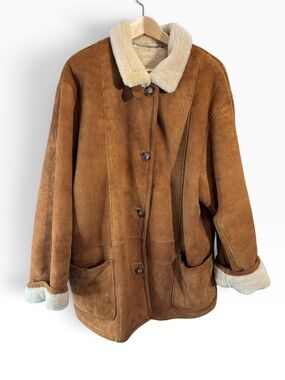 Vintage The Olde Hide House Suede Shearling Car Coat - Made in Canada Size 14